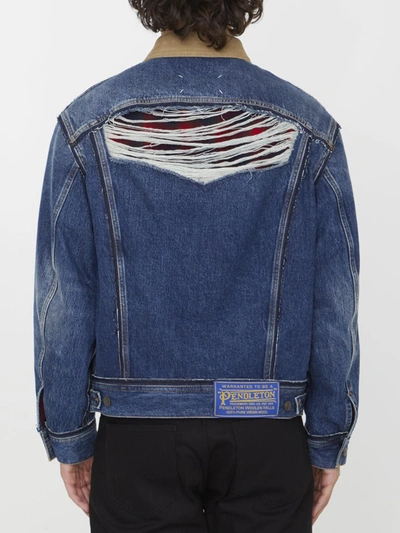 Shop Maison Margiela Pendleton Denim Jacket In Blue