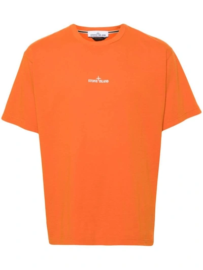 Shop Stone Island T-shirt 'scratched Paint One' Print In Orange