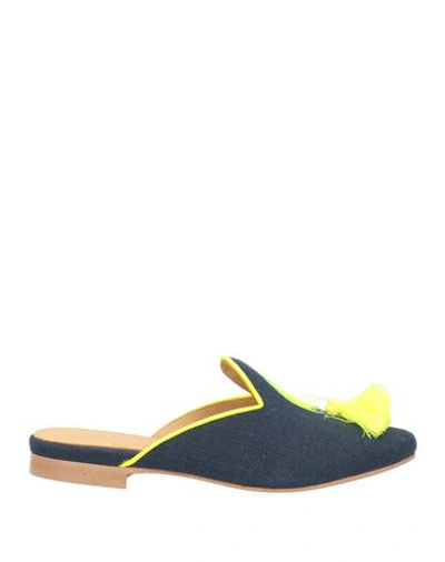 Chatelles Woman Mules & Clogs Midnight Blue Size 7 Textile Fibers, Soft Leather In Blue