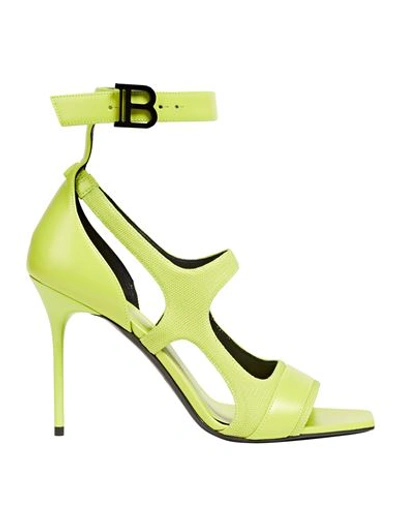 Shop Balmain Woman Sandals Acid Green Size 7 Polyester, Polyamide, Elastane, Calfskin