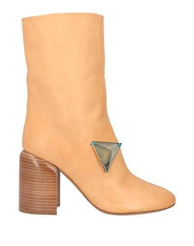 Shop Jil Sander Woman Ankle Boots Beige Size 8 Leather