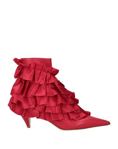 Shop Rochas Woman Ankle Boots Red Size 9 Leather, Textile Fibers