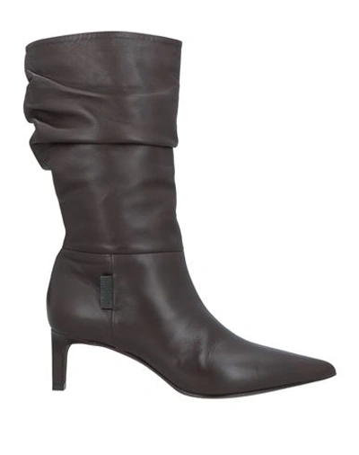 Shop Brunello Cucinelli Woman Boot Dark Brown Size 8 Leather