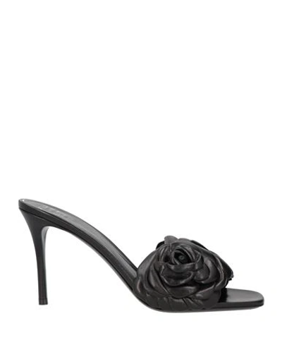 Valentino Floral Appliqué Leather Sandals In Black