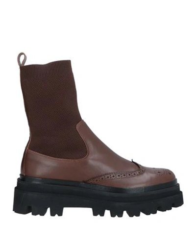 Eleventy Man Ankle Boots Chocolate Brown Size 6 Leather, Textile Fibers In Brown