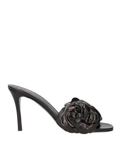 Valentino Floral Appliqué Leather Sandals In Black