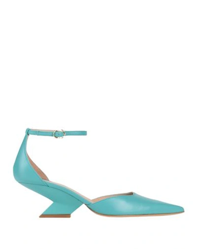 Shop Roberto Festa Woman Pumps Turquoise Size 7 Leather In Blue