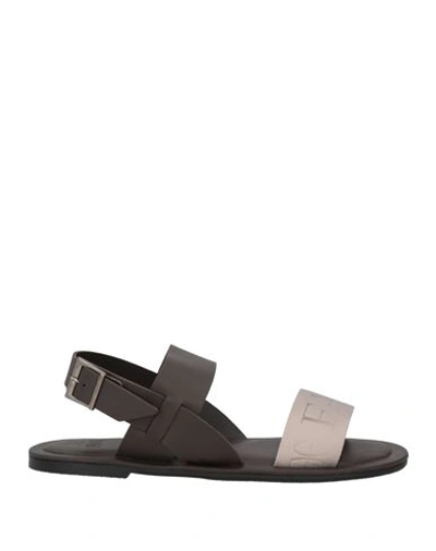 Shop Fabi Man Sandals Dove Grey Size 9 Leather, Textile Fibers