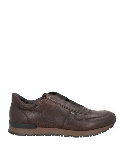 Shop A.testoni A. Testoni Man Sneakers Cocoa Size 6.5 Leather In Brown