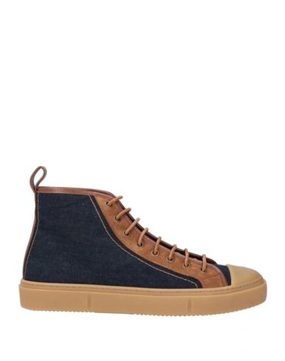Shop Canali Man Sneakers Blue Size 11 Leather, Textile Fibers