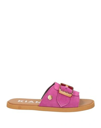 Shop Kianid Woman Sandals Fuchsia Size 9 Leather In Pink