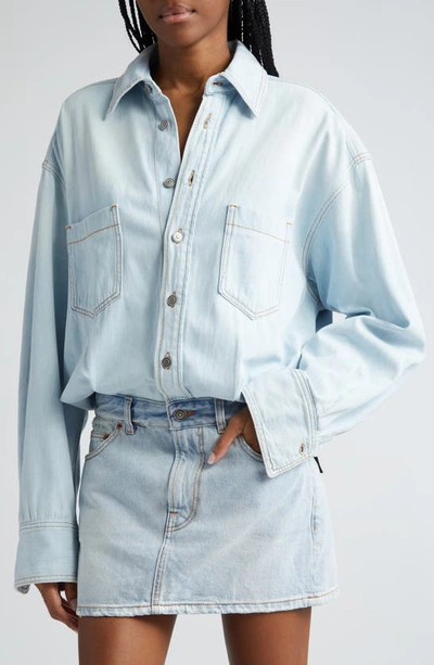 Shop Haikure Tatum Long Sleeve Denim Shirtdress In Lipari Blue