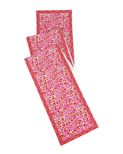 Tiramisu Crimson Infusion Block Print Cotton Table Runner In Red