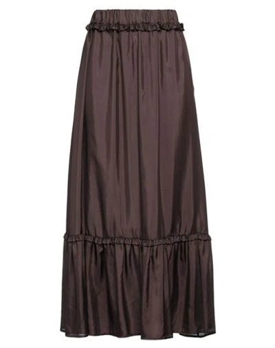 Shop Solotre Woman Maxi Skirt Dark Brown Size 6 Silk
