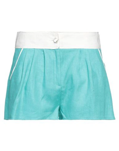 Shop Byblos Woman Shorts & Bermuda Shorts Turquoise Size 6 Linen In Blue