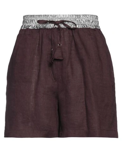 Shop Ottod'ame Woman Shorts & Bermuda Shorts Deep Purple Size 8 Linen, Cotton, Polyamide