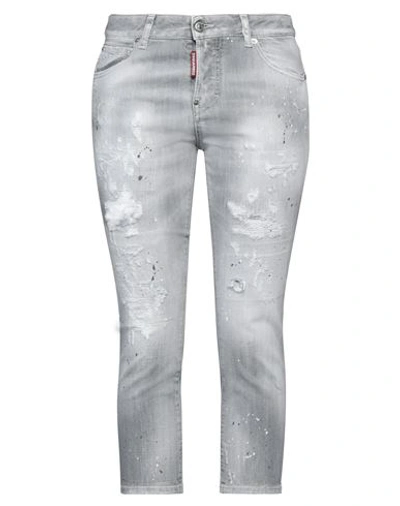 Dsquared2 Woman Jeans Grey Size 6 Cotton, Elastane, Cow Leather In Grey