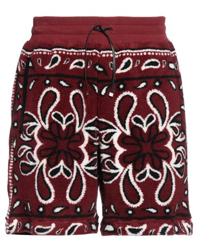 Shop Amiri Man Shorts & Bermuda Shorts Burgundy Size M Acrylic, Polyester, Ovine Leather In Red