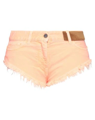 Shop Palm Angels Woman Denim Shorts Orange Size 27 Cotton, Leather