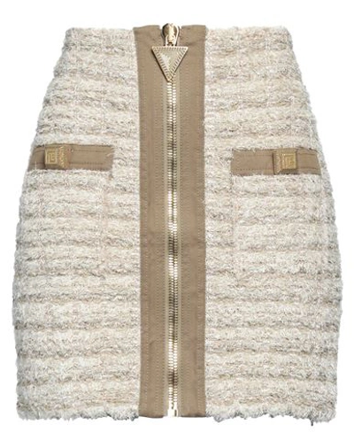 Shop Balmain Woman Mini Skirt Beige Size 8 Viscose, Synthetic Fibers, Cotton, Metallic Fiber, Linen