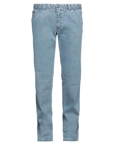 Shop Brioni Man Jeans Blue Size 40 Cotton, Elastane, Calfskin