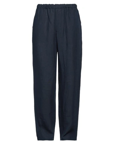Shop Brioni Man Pants Midnight Blue Size 40 Linen