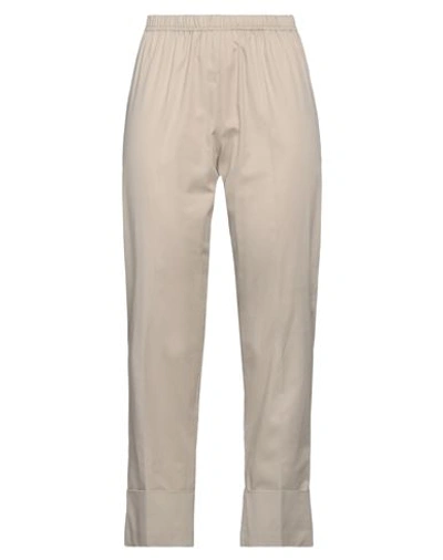 Shop Corinna Caon Woman Pants Beige Size L Cotton, Elastic Fibres