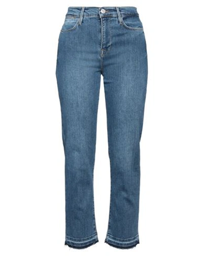 Frame Le High Straight Raw Fray Jeans In Blue