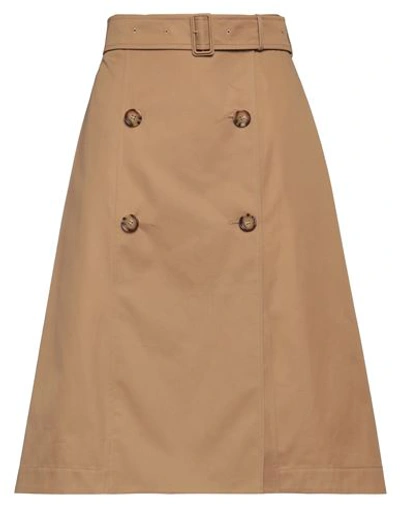 Shop Burberry Woman Midi Skirt Camel Size 8 Cotton In Beige