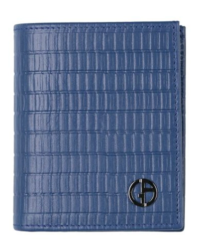 Shop Giorgio Armani Man Wallet Navy Blue Size - Calfskin