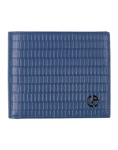Shop Giorgio Armani Man Wallet Navy Blue Size - Calfskin