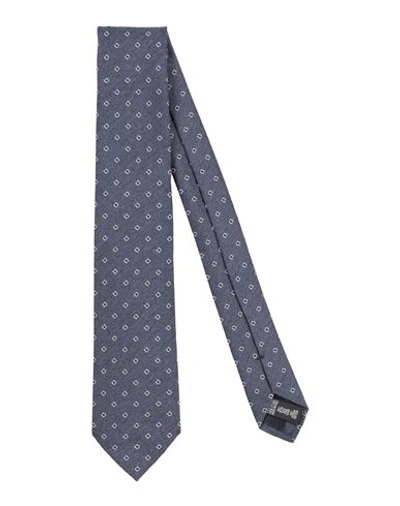Shop Emporio Armani Man Ties & Bow Ties Navy Blue Size - Silk, Cotton