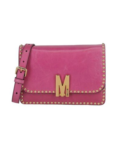 Shop Moschino M-logo Studded Shoulder Bag Woman Cross-body Bag Pink Size - Leather