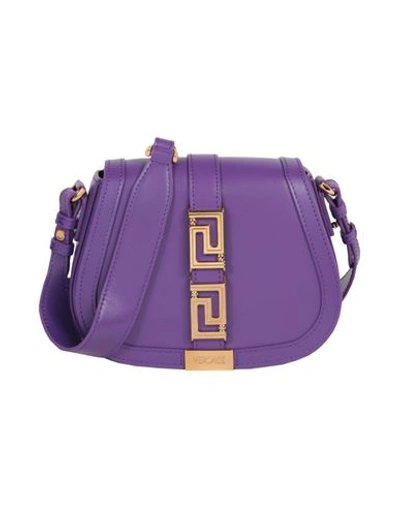 Shop Versace Greca Goddess Small Shoulder Bag Woman Cross-body Bag Purple Size - Calfskin