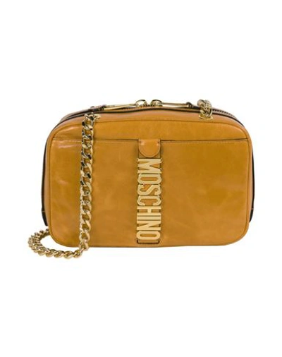 Shop Moschino Leather Logo Shoulder Bag Woman Cross-body Bag Beige Size - Cowhide