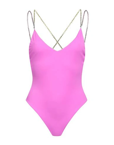Shop Gcds Woman One-piece Swimsuit Fuchsia Size L Polyamide, Elastane In Pink