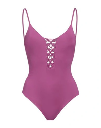 Shop Fisico Woman One-piece Swimsuit Mauve Size L Polyamide, Elastane In Purple