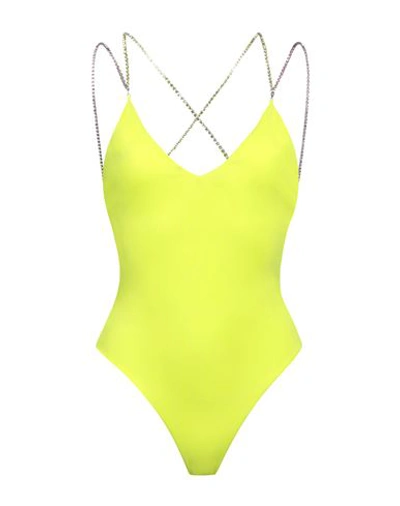 Shop Gcds Woman One-piece Swimsuit Acid Green Size L Polyamide, Elastane