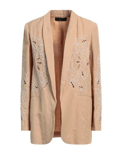 Shop Twinset Woman Blazer Beige Size 10 Linen, Cotton, Polyester