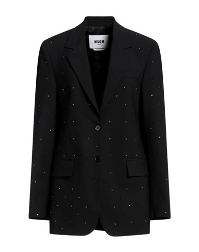 Shop Msgm Woman Blazer Black Size 4 Virgin Wool, Elastane