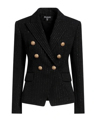 Shop Balmain Woman Blazer Black Size 6 Virgin Wool, Polyamide, Polyester