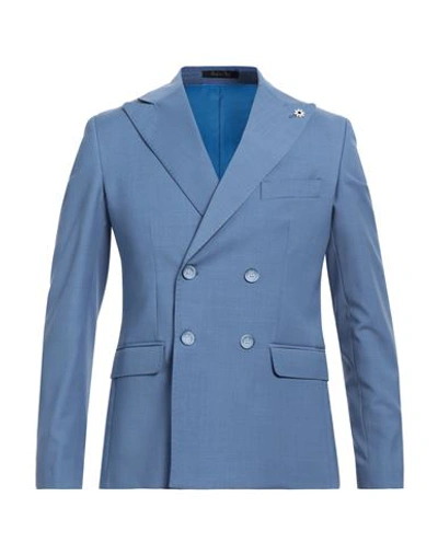 Shop Eredi Del Duca Man Blazer Light Blue Size 36 Polyester, Wool, Elastane