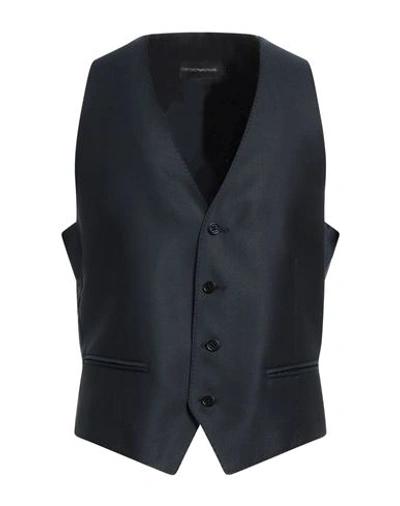 Shop Emporio Armani Man Tailored Vest Navy Blue Size 50 Virgin Wool, Silk
