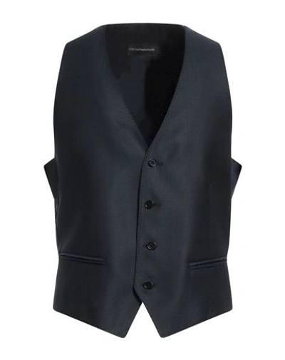 Emporio Armani Man Tailored Vest Navy Blue Size 34 Virgin Wool, Silk, Elastane In Navy Blue
