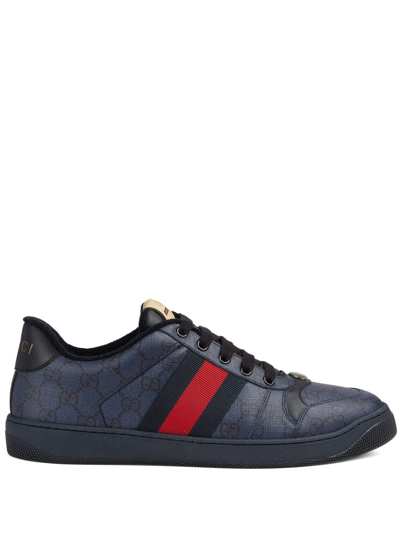 Shop Gucci Screener Low-top Sneakers - Men's - Canvas/fabric/rubber/polyurethane Resin In Blue