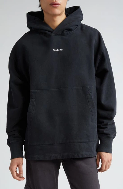 Shop Acne Studios Small Logo Embroidered Organic Cotton Hoodie In Black