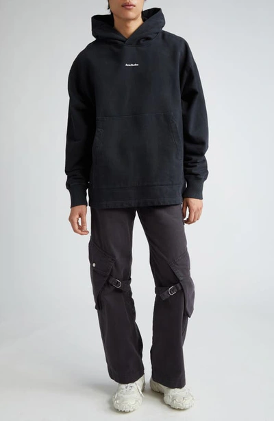 Shop Acne Studios Small Logo Embroidered Organic Cotton Hoodie In Black