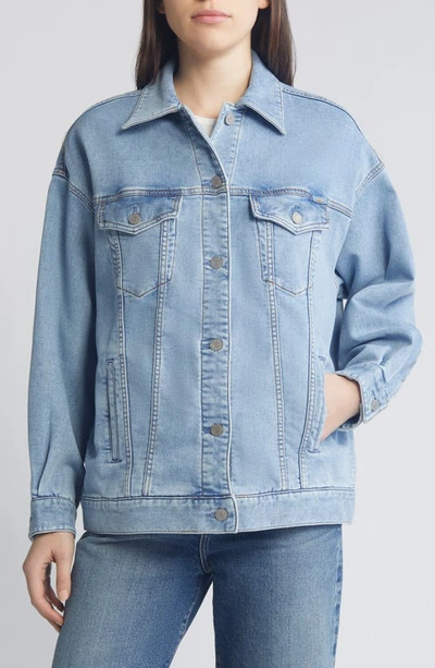 Shop Faherty Terry Cloth Trucker Jacket In Mid Wash