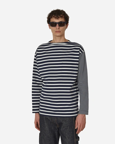 Shop Comme Des Garçons Homme Deux Striped Longsleeve T-shirt Navy / White In Blue