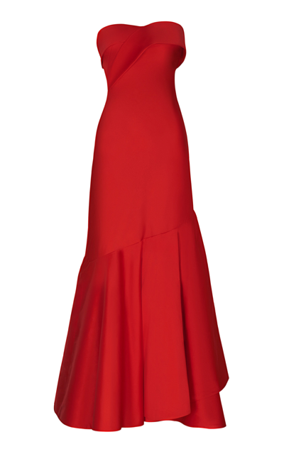 Shop Andres Otalora A Bailar Strapless Silk Shantung Trumpet Gown In Red
